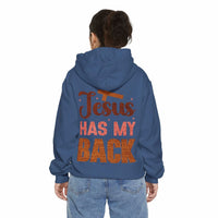 Jesus Has My Back Hoodie soft faith-based Christian pullover with uplifting shoulder design