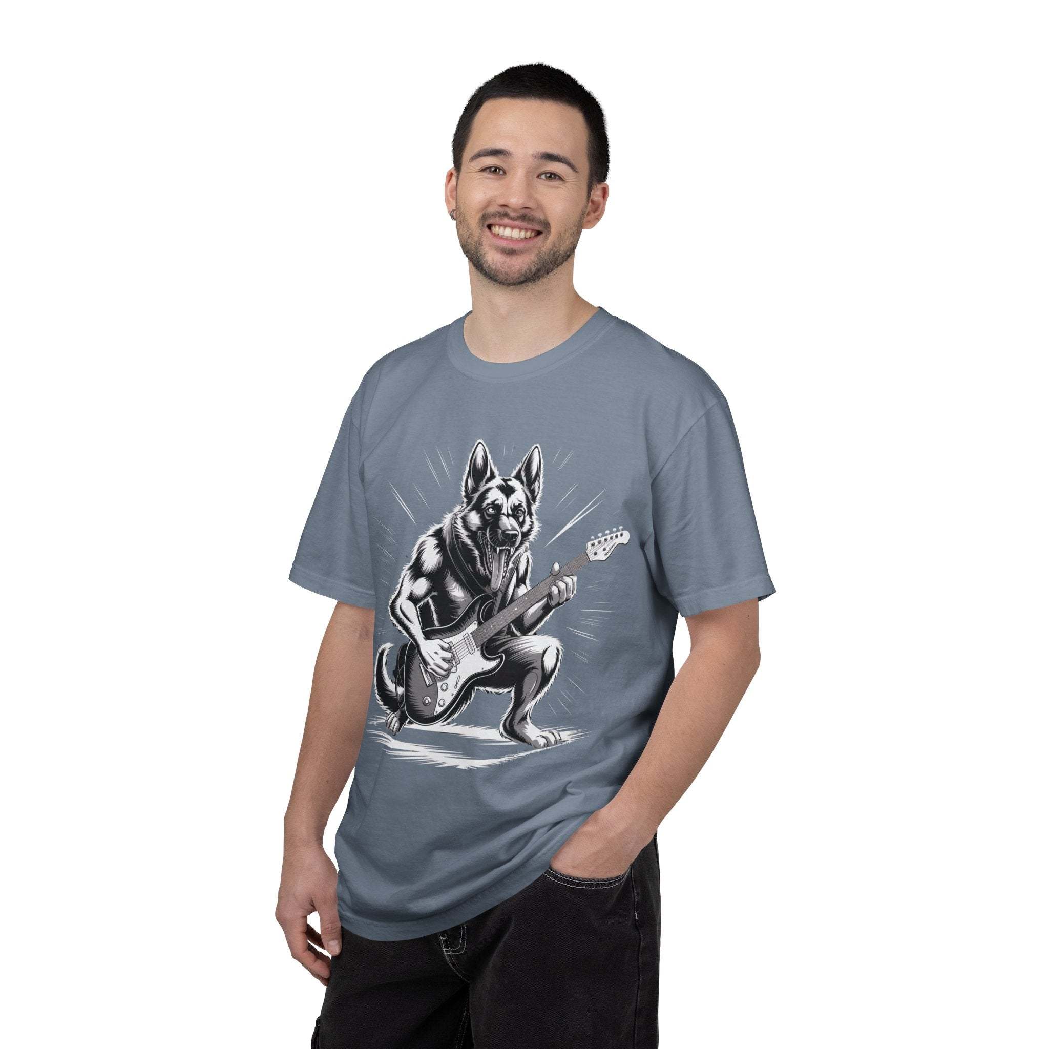 Heavy Metal German Shepherd graphic on heavyweight faded garment-dyed cotton tee