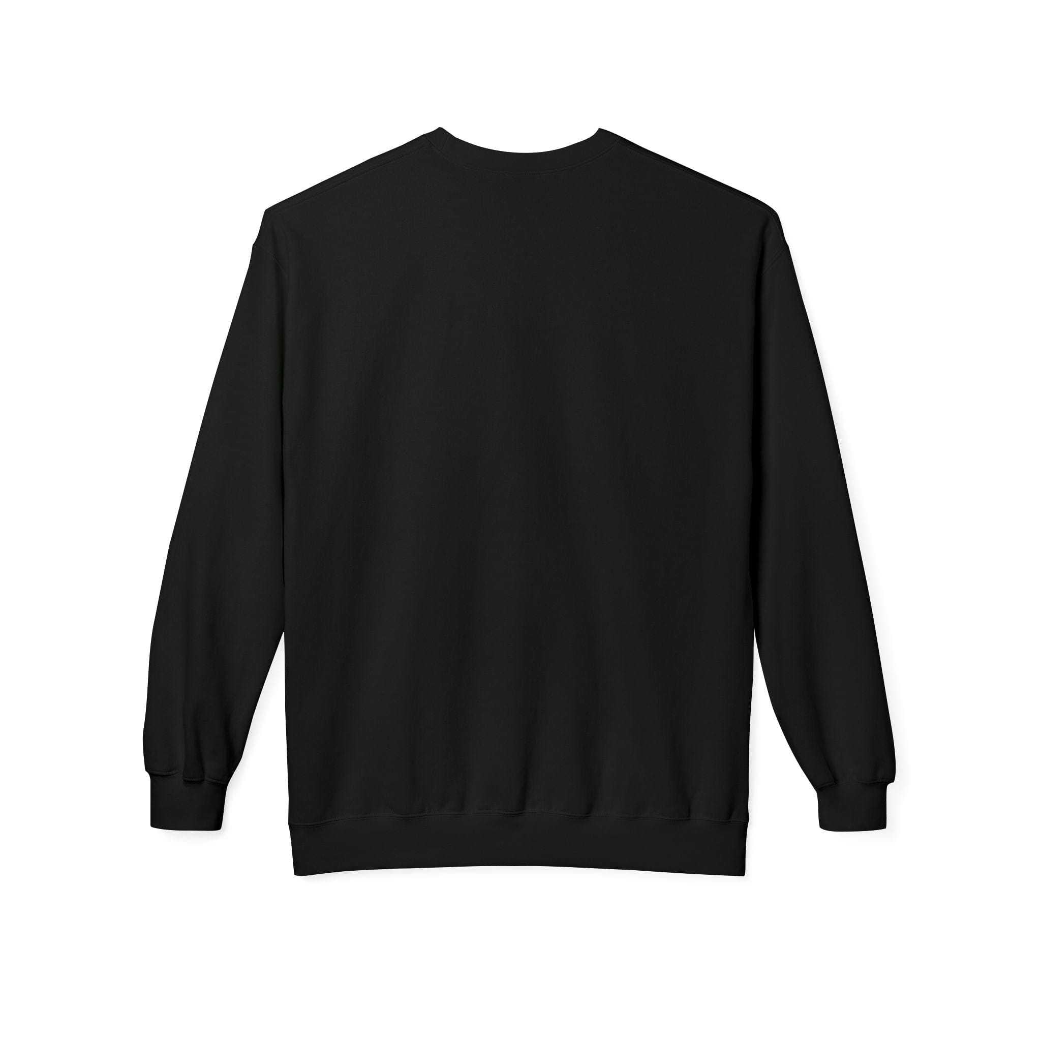 Navy fleece Christmas sweatshirt with 'Too Cute To Wear Ugly Sweaters' design by Printify