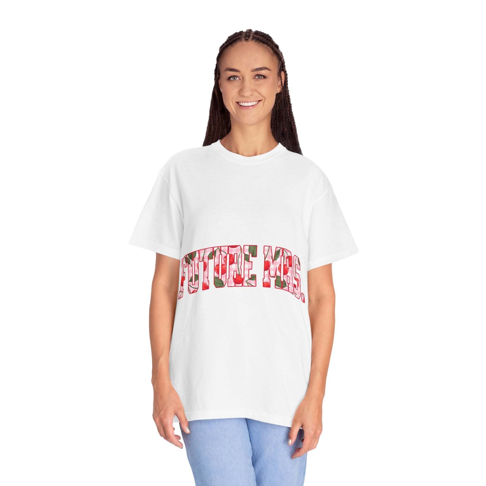 Future Mrs Cherry T-Shirt in muted colors with relaxed fit for brides-to-be