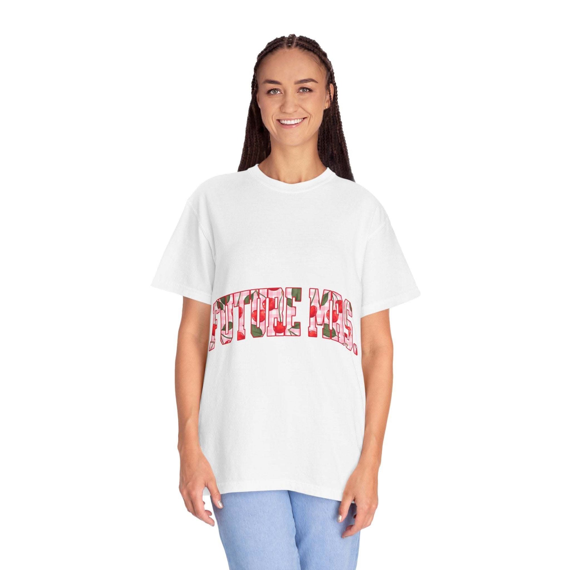 Future Mrs Cherry T-Shirt in muted colors with relaxed fit for brides-to-be