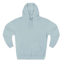 Light blue cozy fleece hoodie with adjustable hood and kangaroo pocket