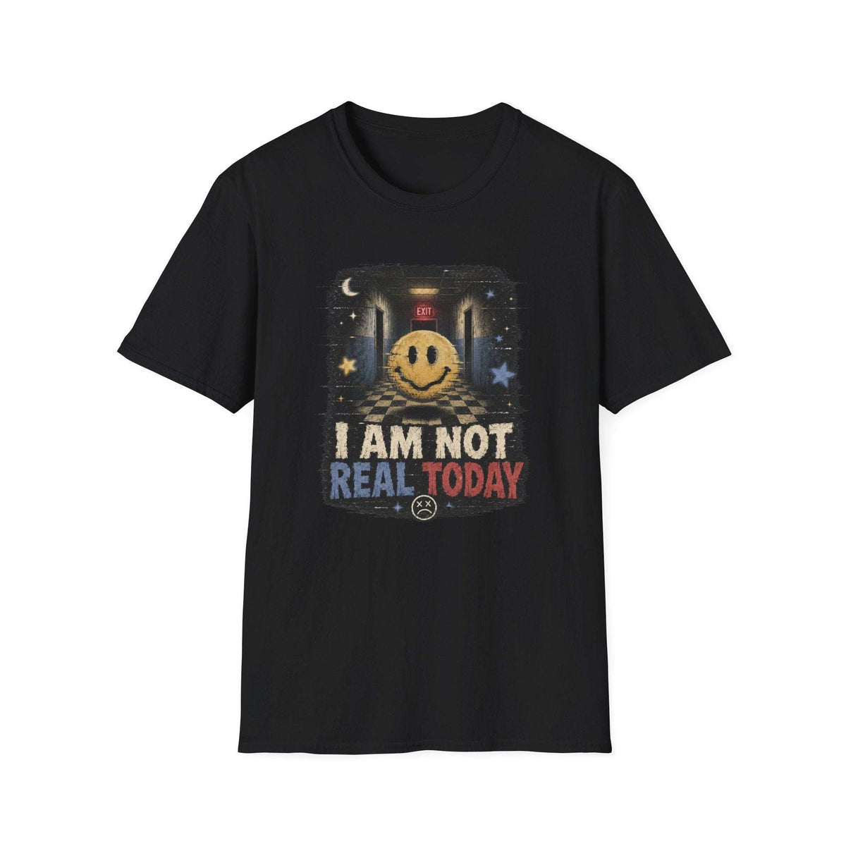 Surreal Liminal Hallway T-Shirt | Weirdcore "I Am Not Real Today" Graphic Tee | Grunge Dissociation Apparel