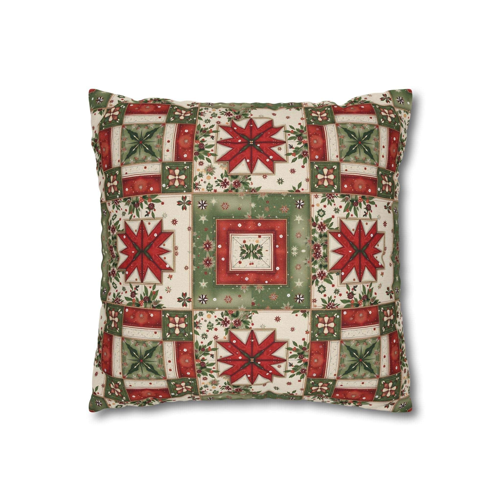 Patchwork Christmas Star pillowcase with festive patchwork star design on cozy holiday throw pillow cover