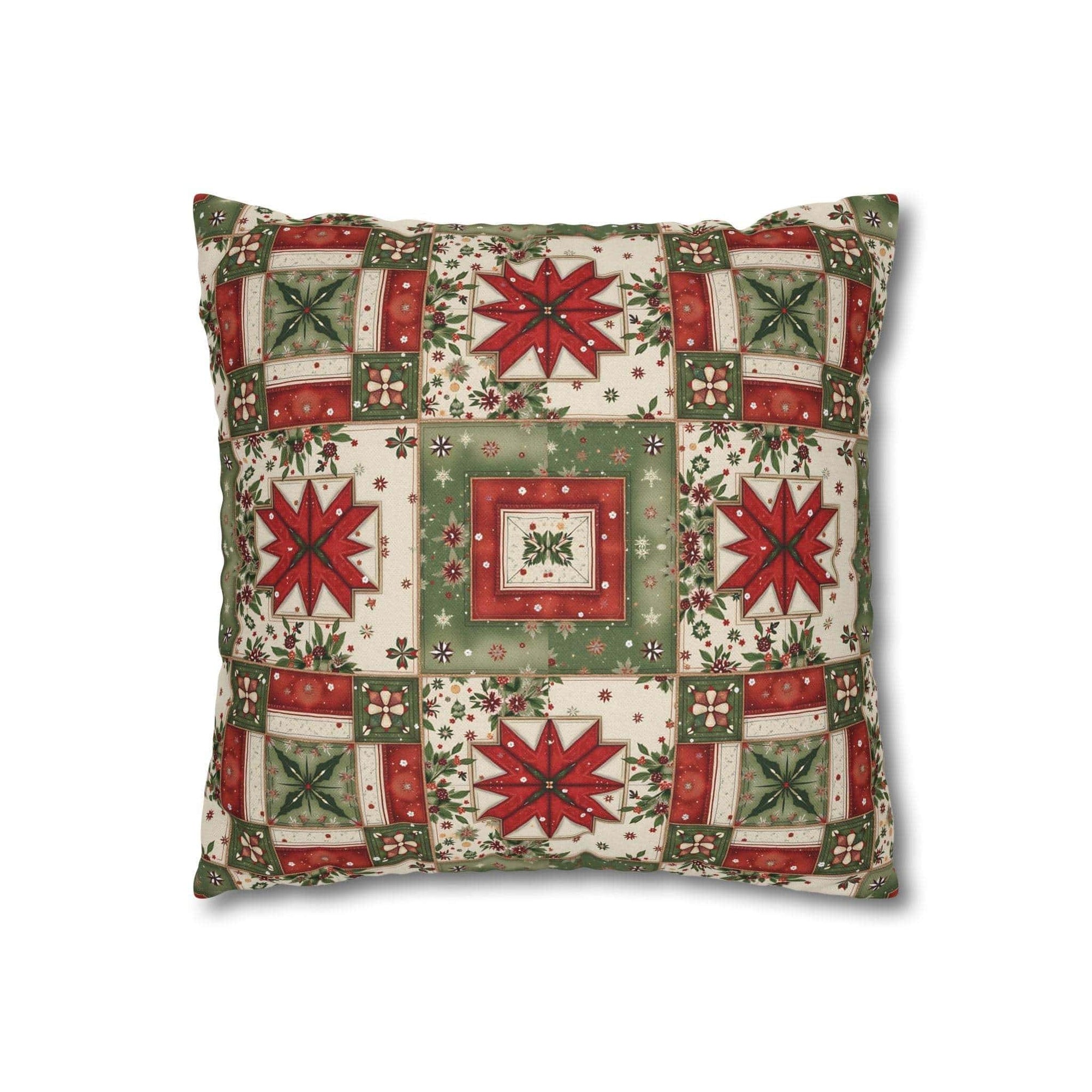 Patchwork Christmas Star pillowcase with festive patchwork star design on cozy holiday throw pillow cover