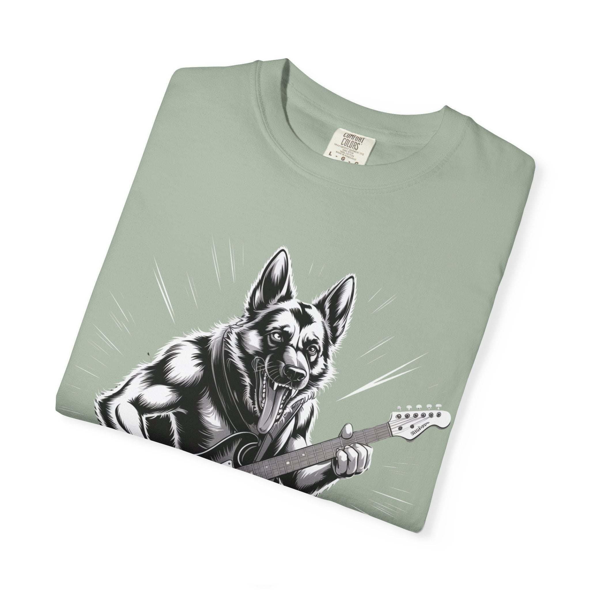 Heavy Metal German Shepherd design on heavyweight garment-dyed cotton t-shirt