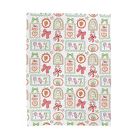 Velveteen plush blanket with retro Christmas frames design and festive holiday motifs