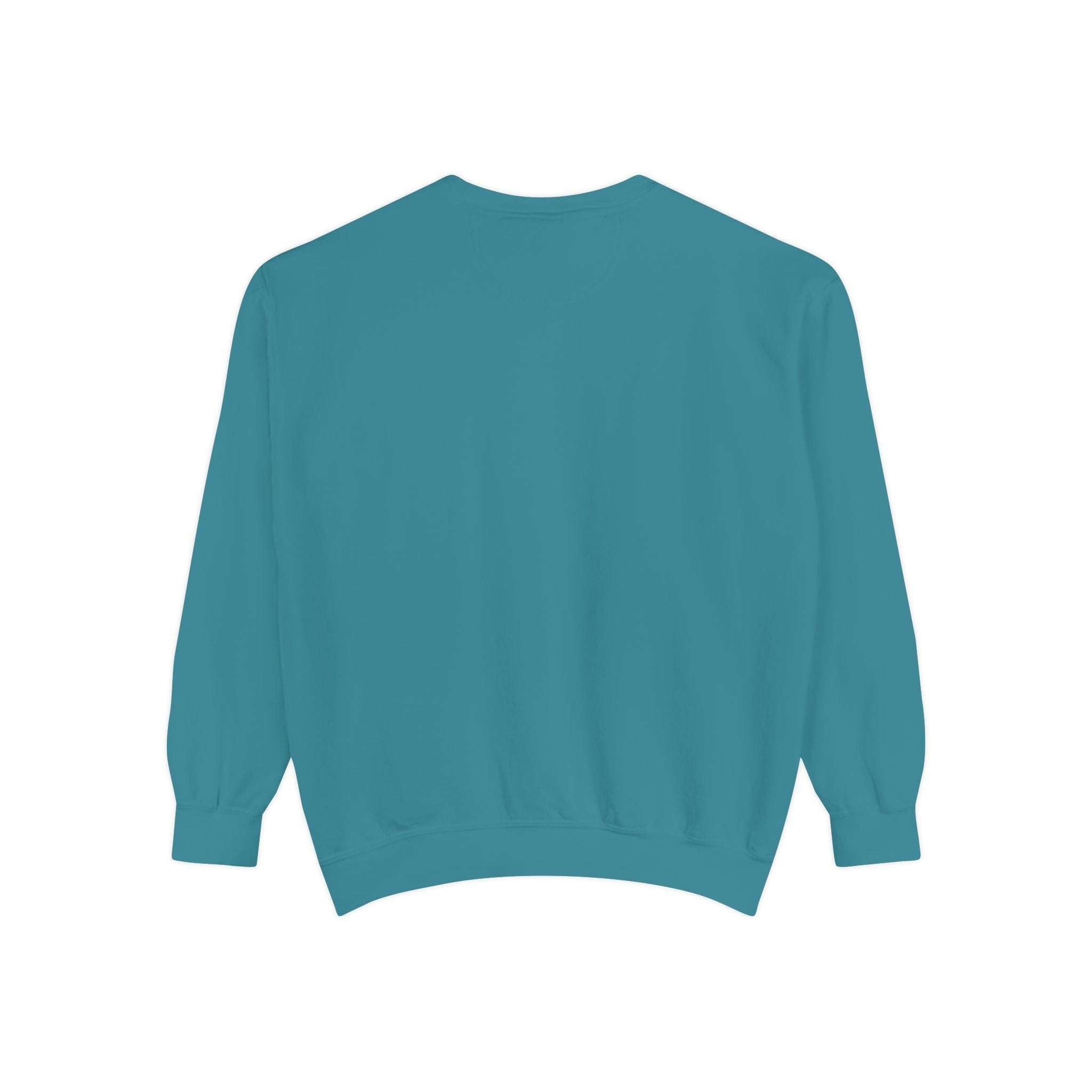 White garment-dyed sweatshirt featuring festive Christmas lights design by Printify