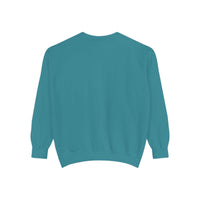 White garment-dyed sweatshirt featuring festive Christmas lights design by Printify