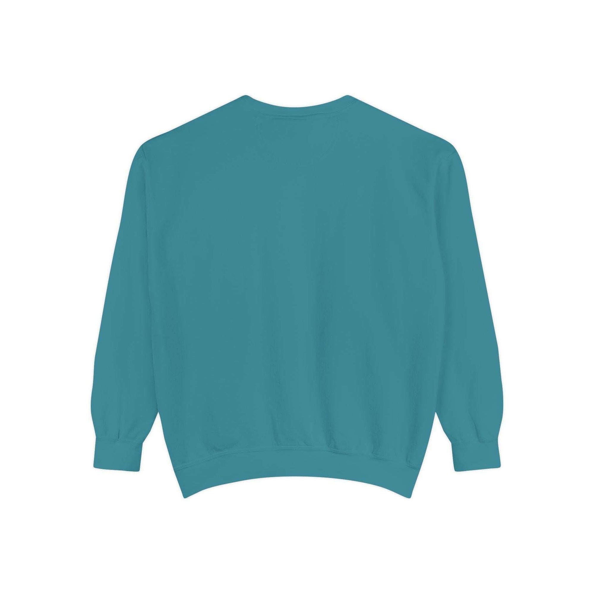White garment-dyed sweatshirt featuring festive Christmas lights design by Printify