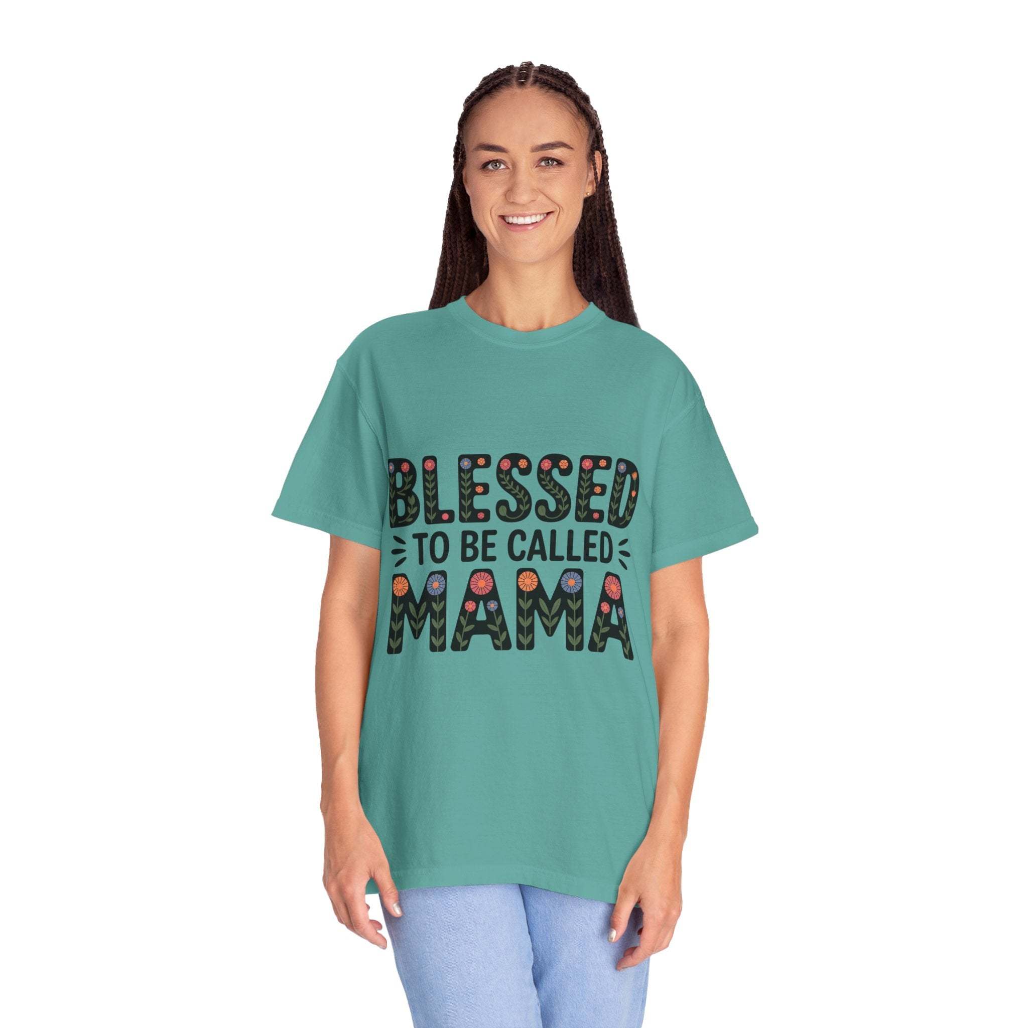 Floral Blessed To Be Called Mama T-Shirt with vintage wash and floral lettering celebrating motherhood
