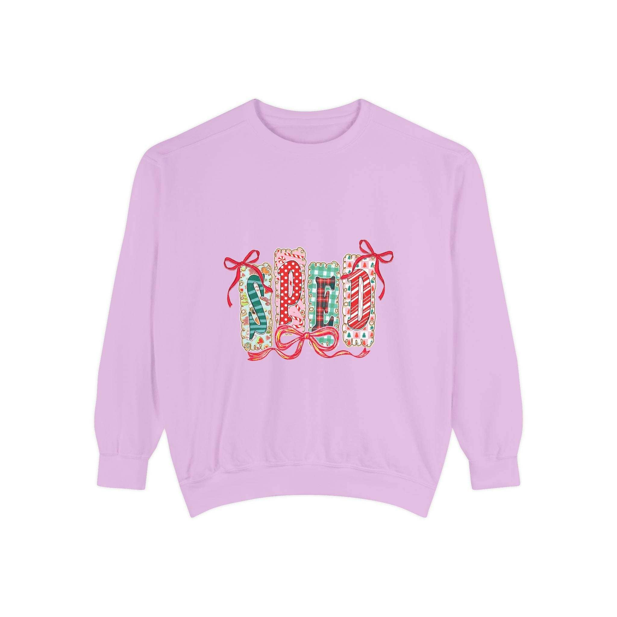 Pepper garment-dyed sweatshirt for preppy SPED teachers, featuring a festive Christmas design by Printify