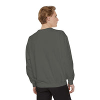 White garment-dyed sweatshirt featuring festive Christmas lights design by Printify