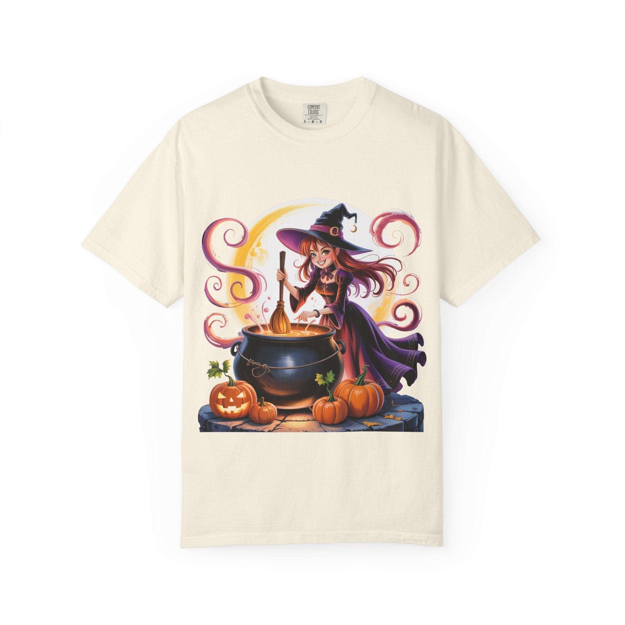 Black Anime Halloween Witch T-shirt by Printify with spooky design, perfect for Halloween fashion.