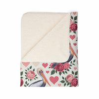 Floral pelican fleece sherpa blanket with vibrant coastal bird and flower design