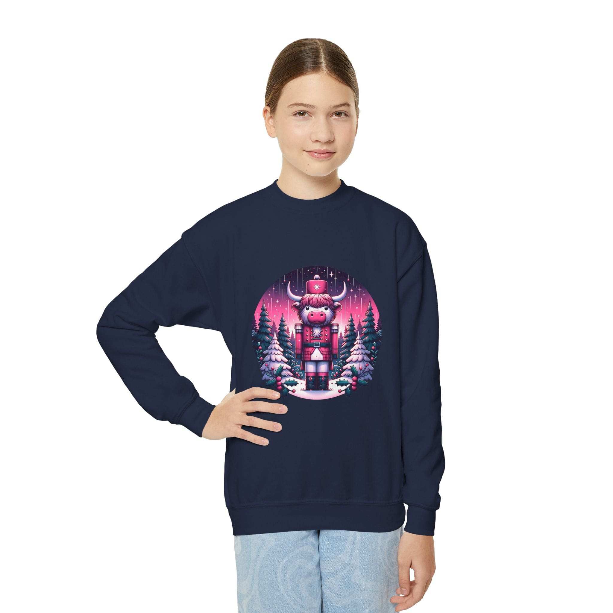 Youth Crewneck Sweatshirt - Highland Cow Nutcracker Design