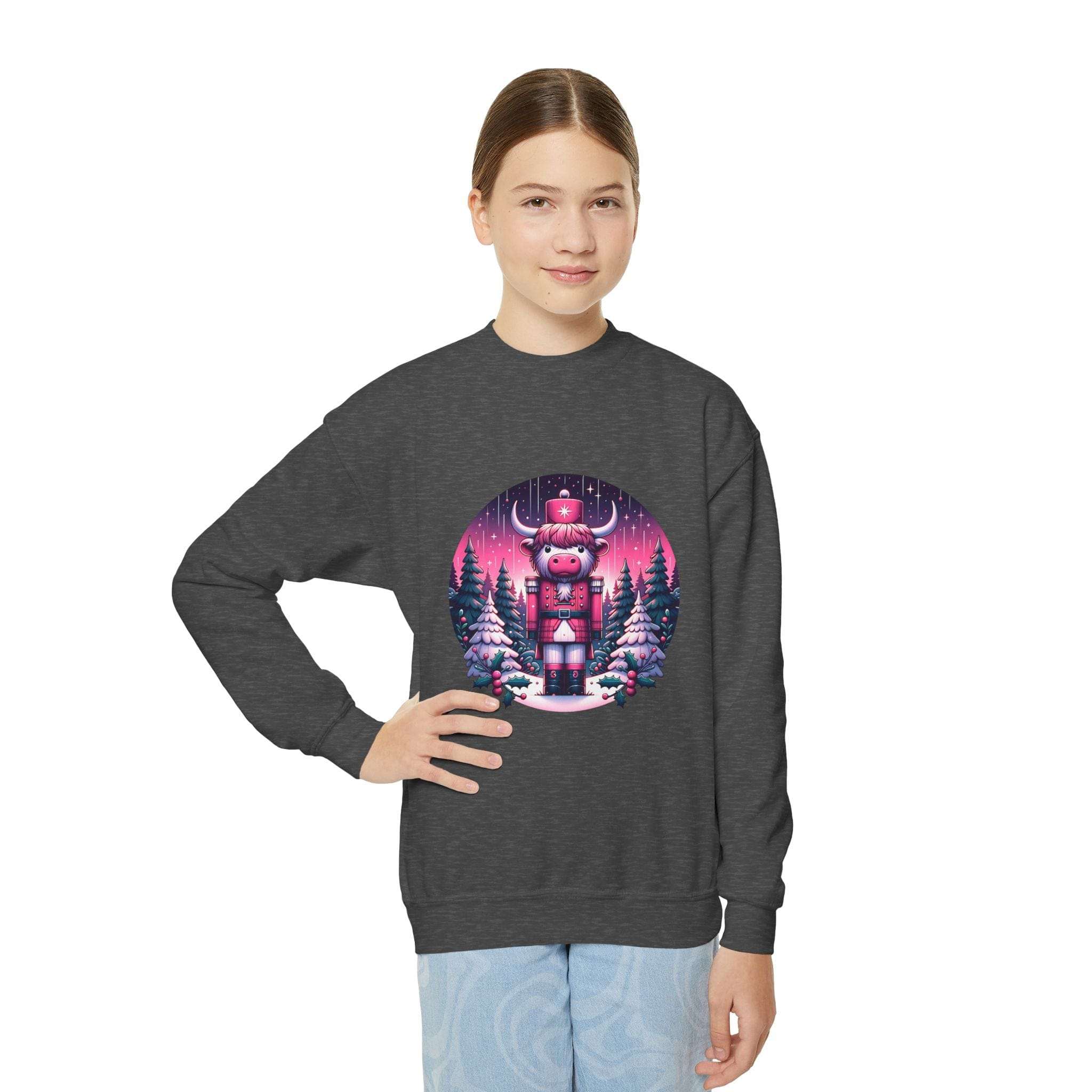 Youth Crewneck Sweatshirt - Highland Cow Nutcracker Design