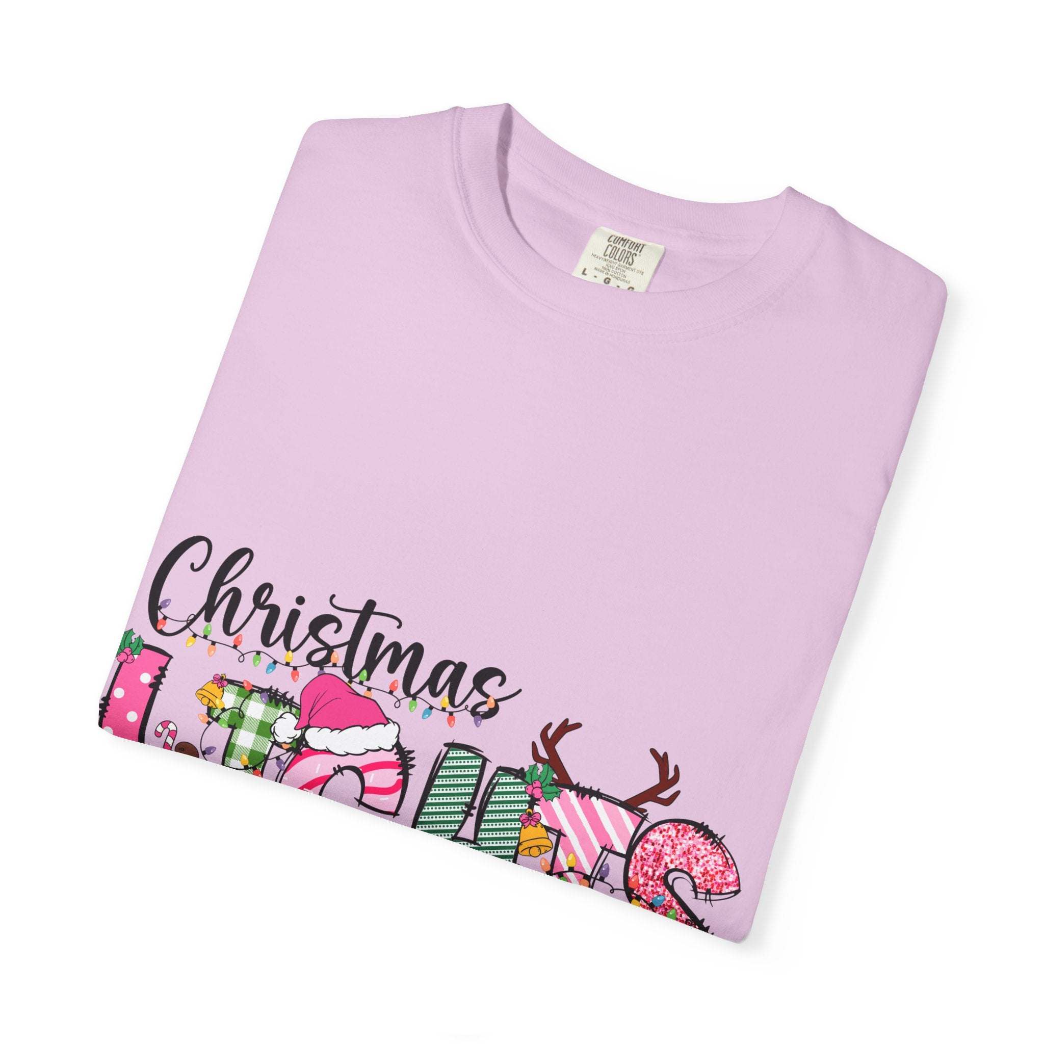 Christmas Lights Are My Favorite Color t-shirt in soft garment-dyed cotton with relaxed fit and festive graphic text