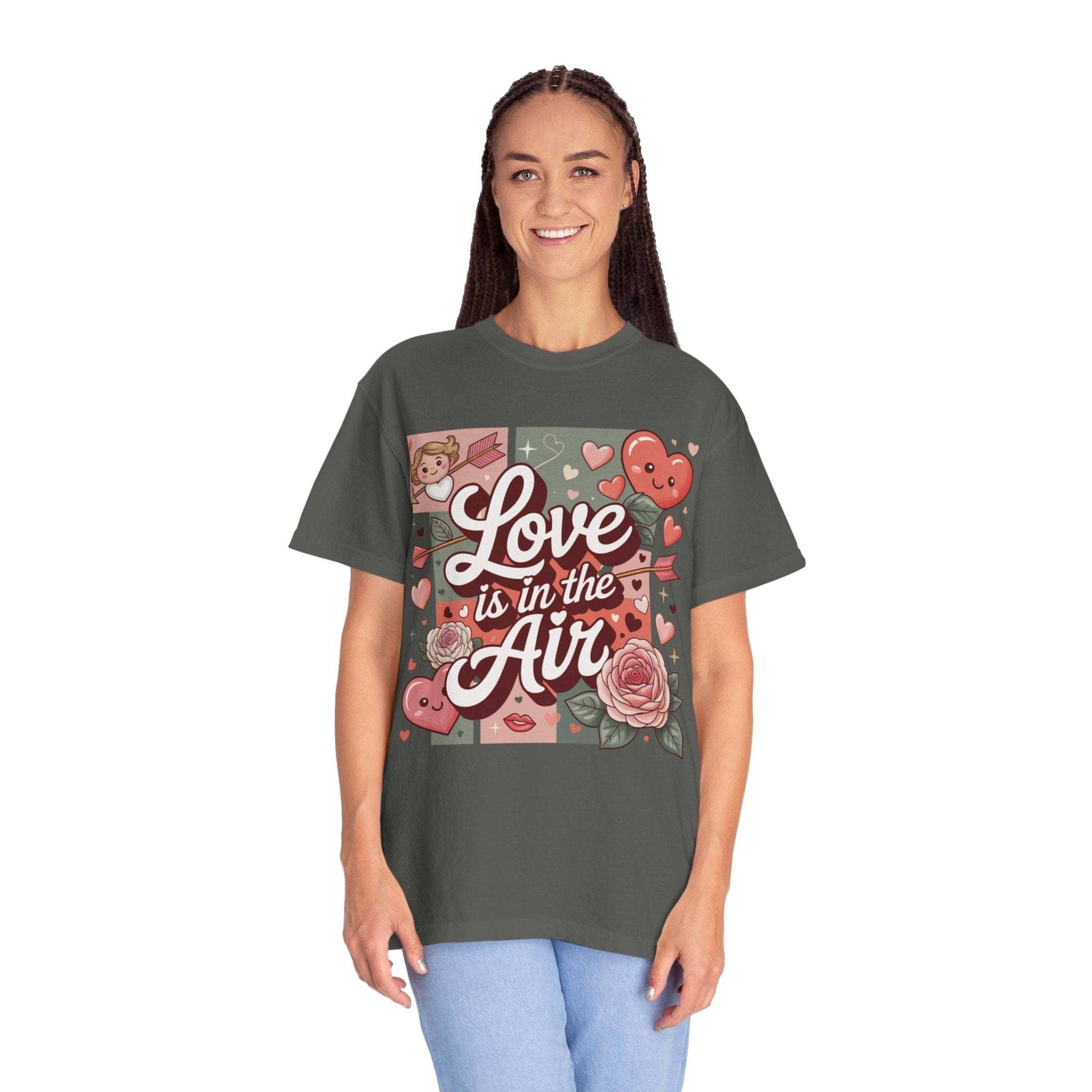 Valentine's 'Love Is in the Air' t-shirt with hearts collage and vintage look