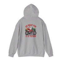 Santa motorcycle hoodie in black, featuring festive graphics, perfect for holiday celebrations and motorcycle enthusiasts.