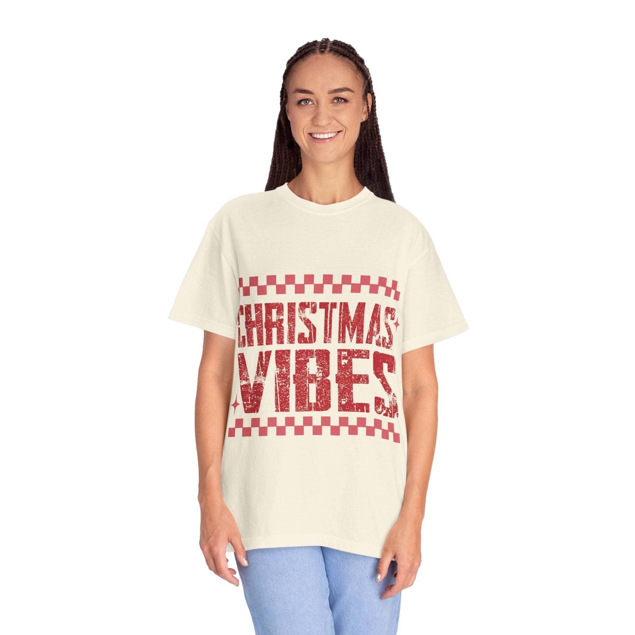Distressed 'Christmas Vibes' T-Shirt — Garment-Dyed Holiday Tee