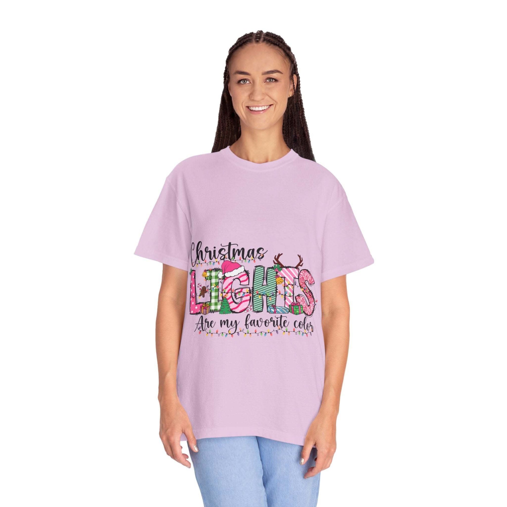 Christmas Lights Are My Favorite Color t-shirt in garment-dyed cotton with relaxed fit and subtle distressing
