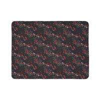 Gothmas Black Roses & Daggers fleece sherpa blanket with black roses, red berries, and dagger motifs on a dark background