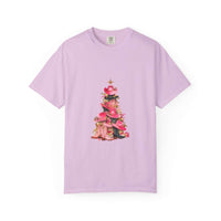 Pepper-colored cotton t-shirt featuring a festive cowgirl Christmas tree design by Printify