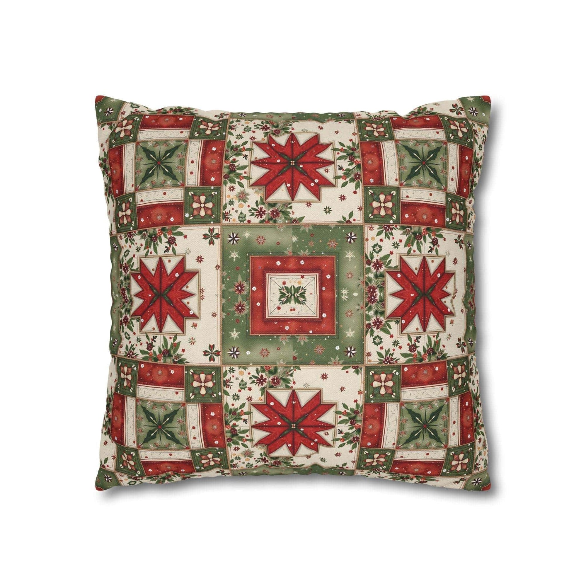 Patchwork Christmas Star pillowcase with warm patchwork quilt design for holiday decor