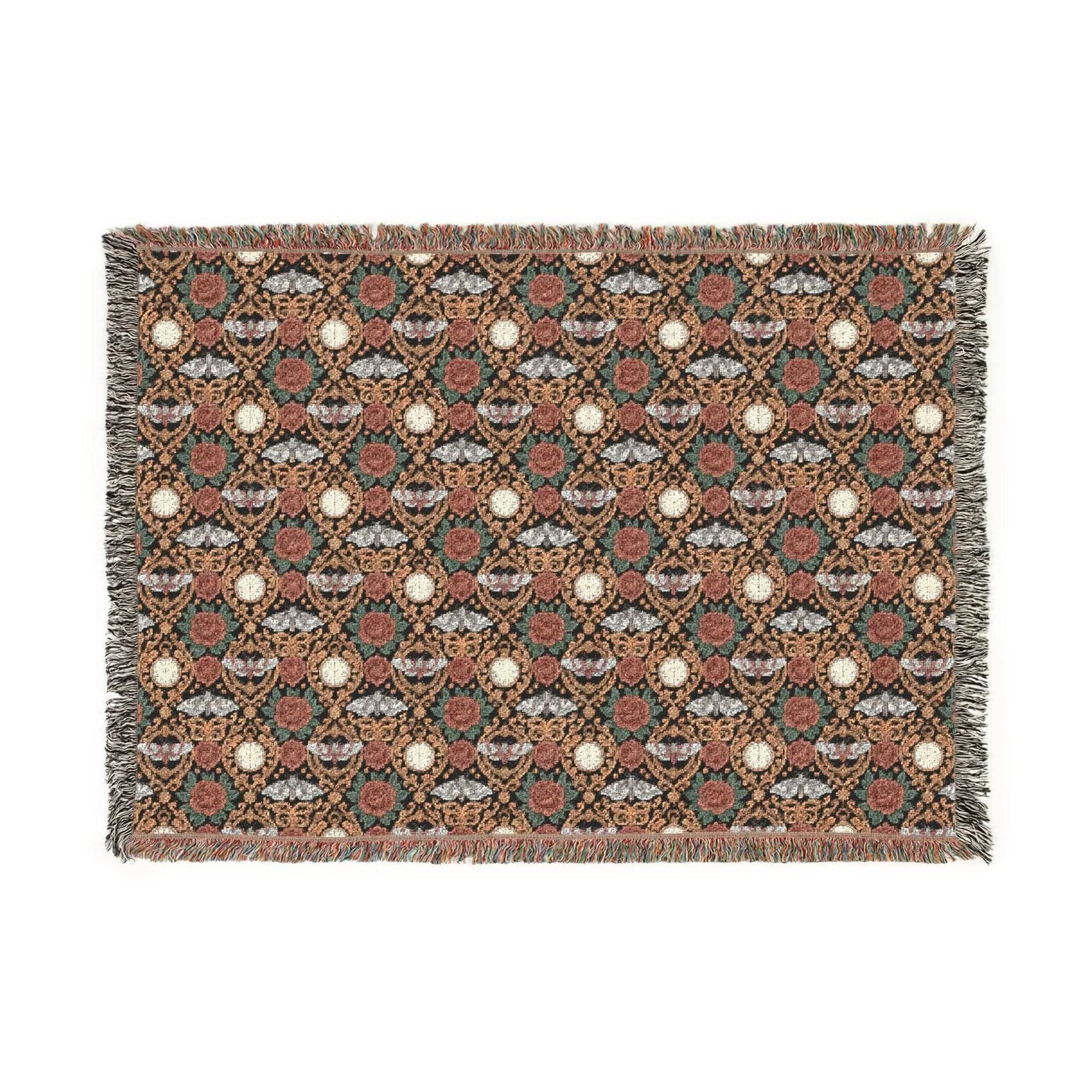 Victorian Gothmas Woven Blanket with gothic holiday colors and Victorian parlor design