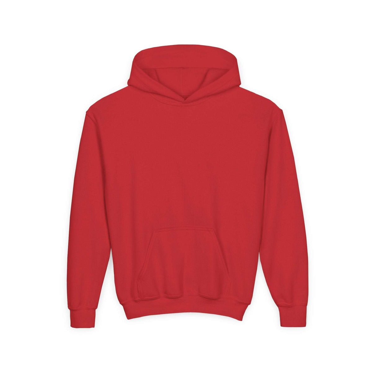 Red Patchwork Wild Word Hoodie with kangaroo pocket for children, made of cotton-polyester blend