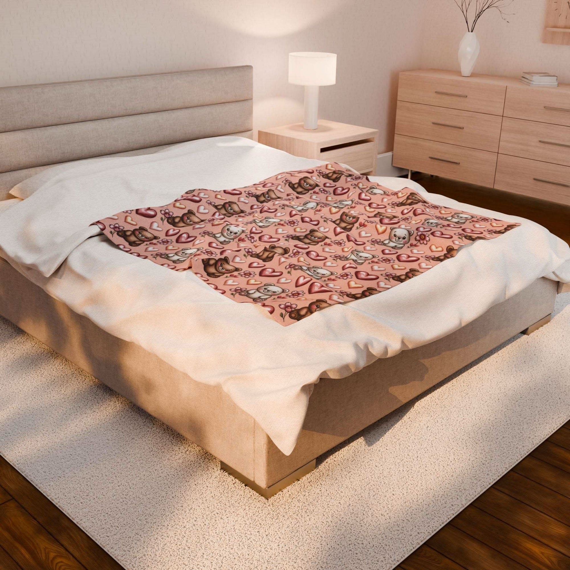 Kawaii Milk and Mocha Bears velveteen plush blanket with cute pastel bear duo design