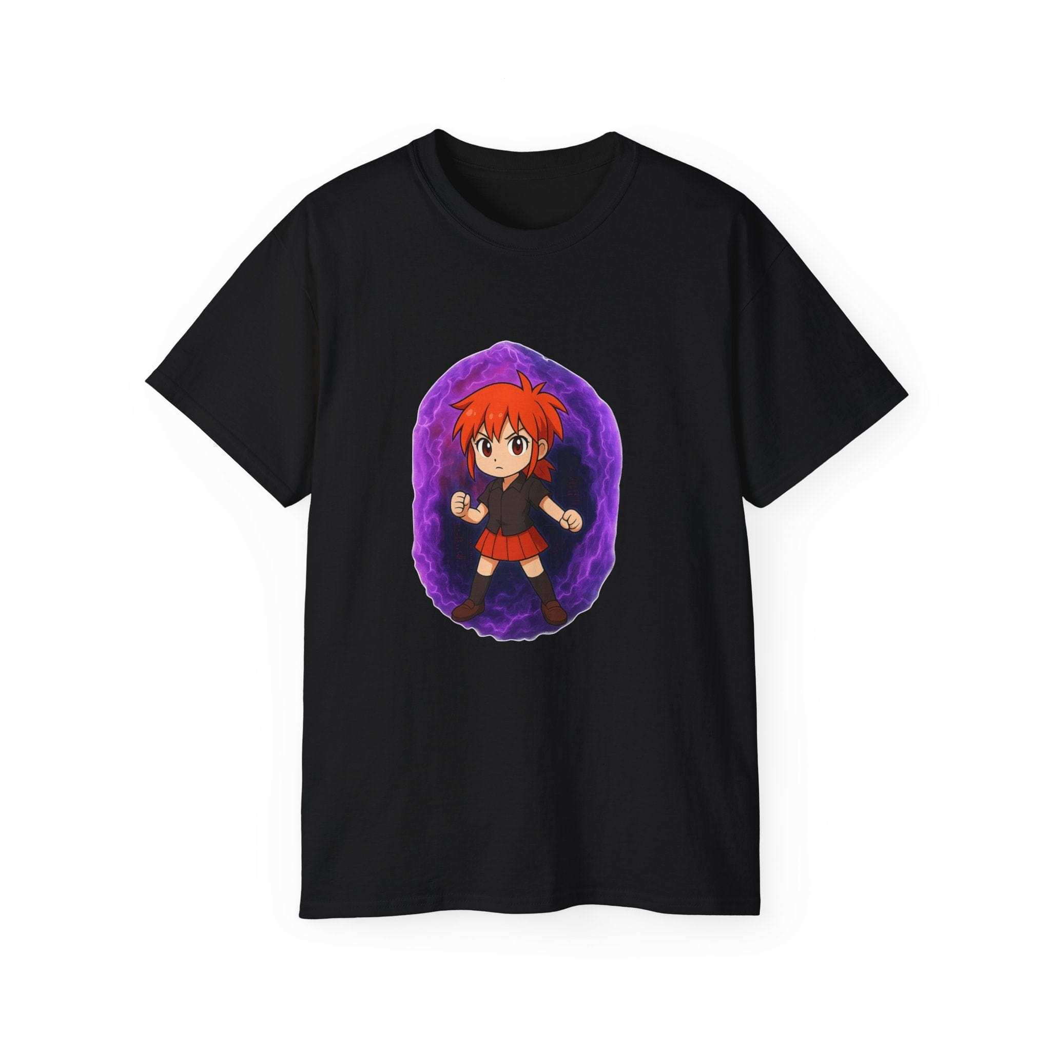 Purple Power Girl unisex t-shirt from Printify in antique cherry red, featuring anime-inspired graphic design.