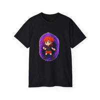 Purple Power Girl unisex t-shirt from Printify in antique cherry red, featuring anime-inspired graphic design.