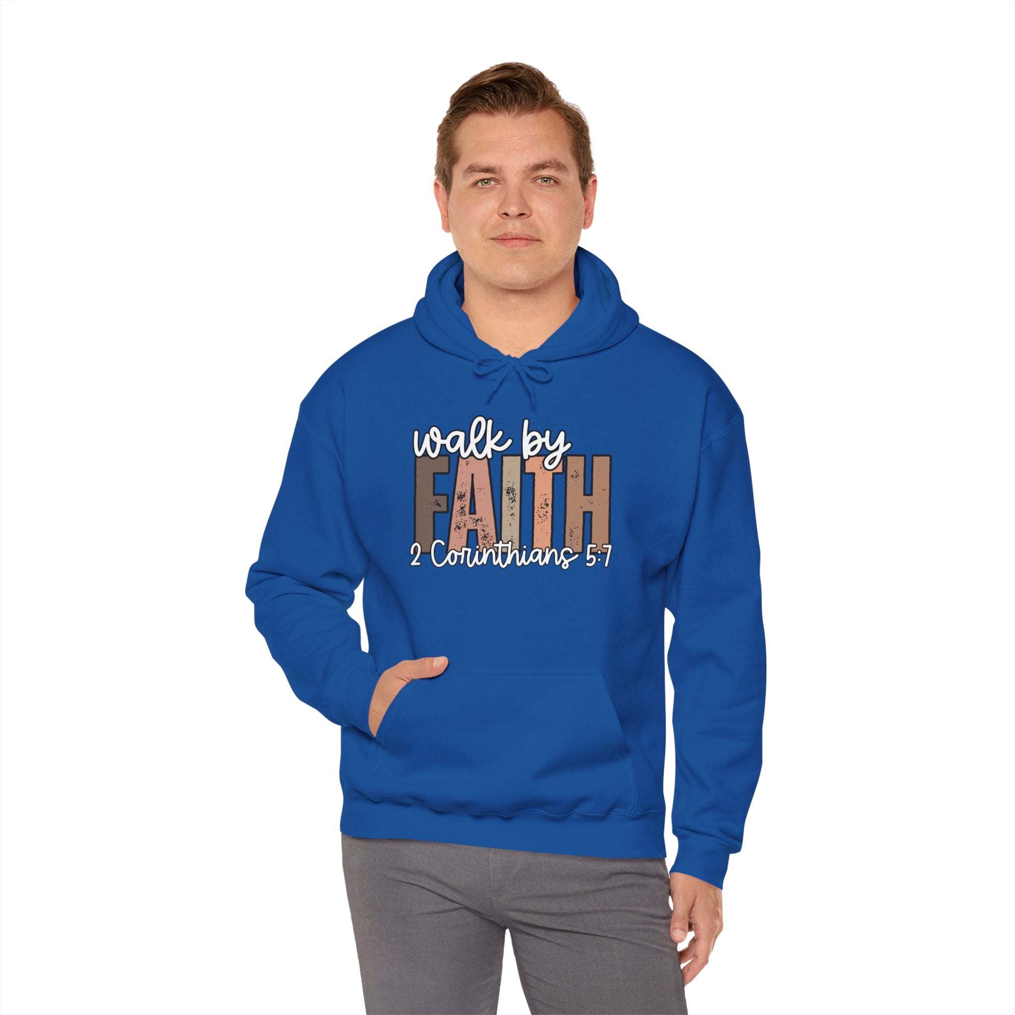 Faith Over Fear Hoodie with "Walk by Faith" inspirational Christian design and cozy fit