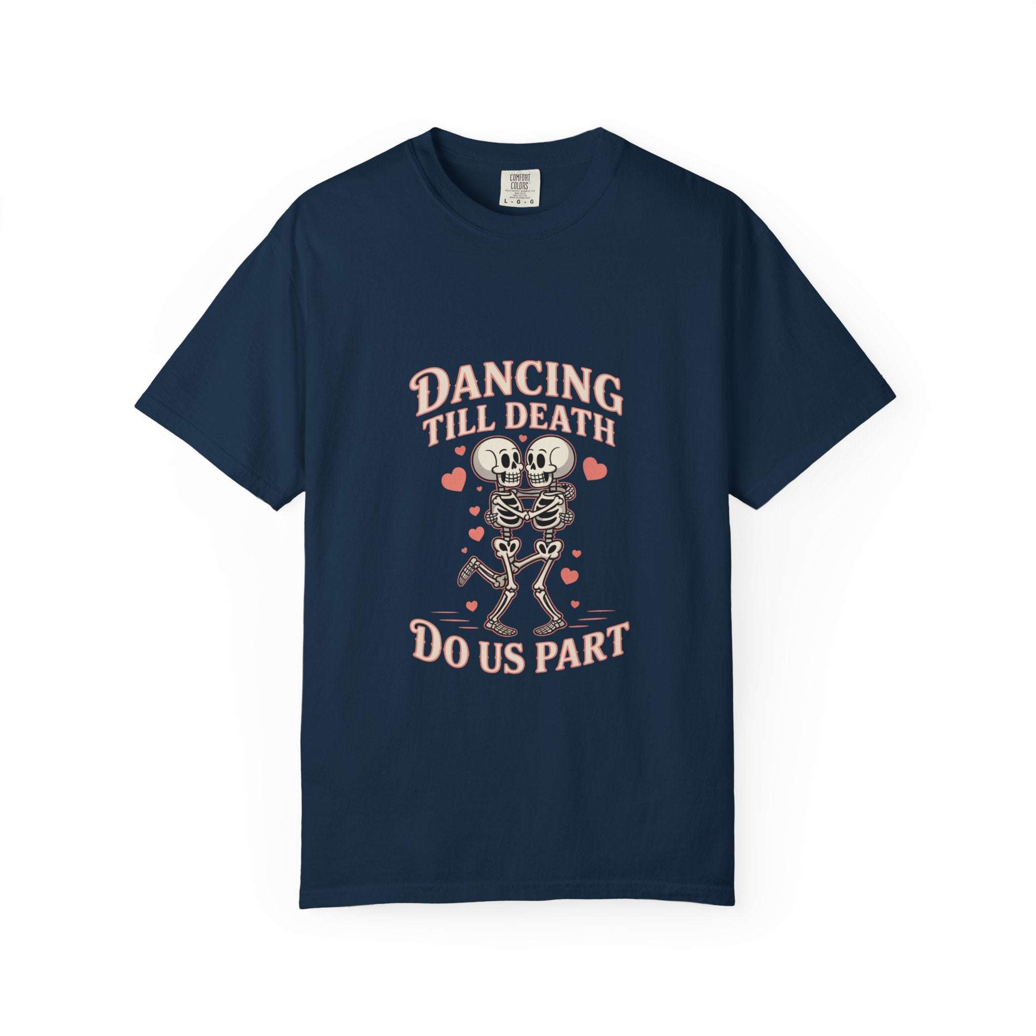 Dancing Till Death Do Us Part t-shirt with bold print and faded color for music lovers and punk style enthusiasts