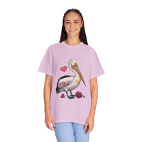 Valentine Pelican Hearts T-Shirt with vintage coastal design and relaxed fit