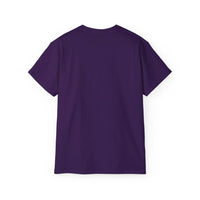 back view of purple distressed Cocoa Cutie Tee made from eco-friendly cotton
