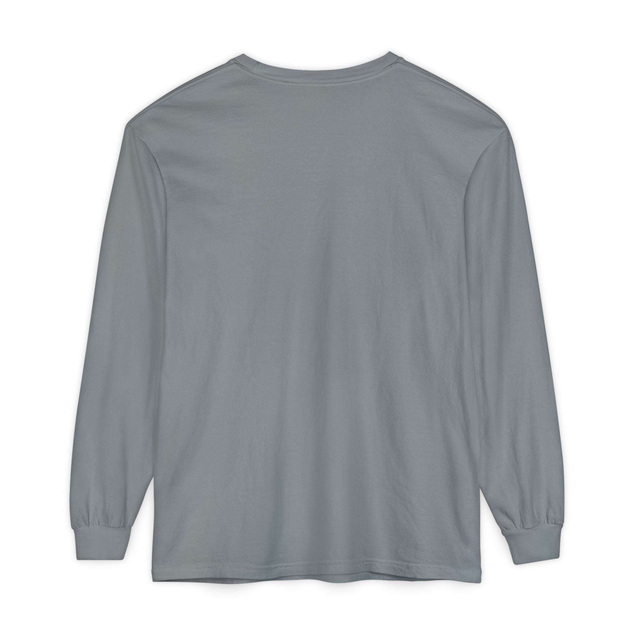 Gray long sleeve t-shirt with ribbed cuffs and durable hems, made from soft 100% cotton