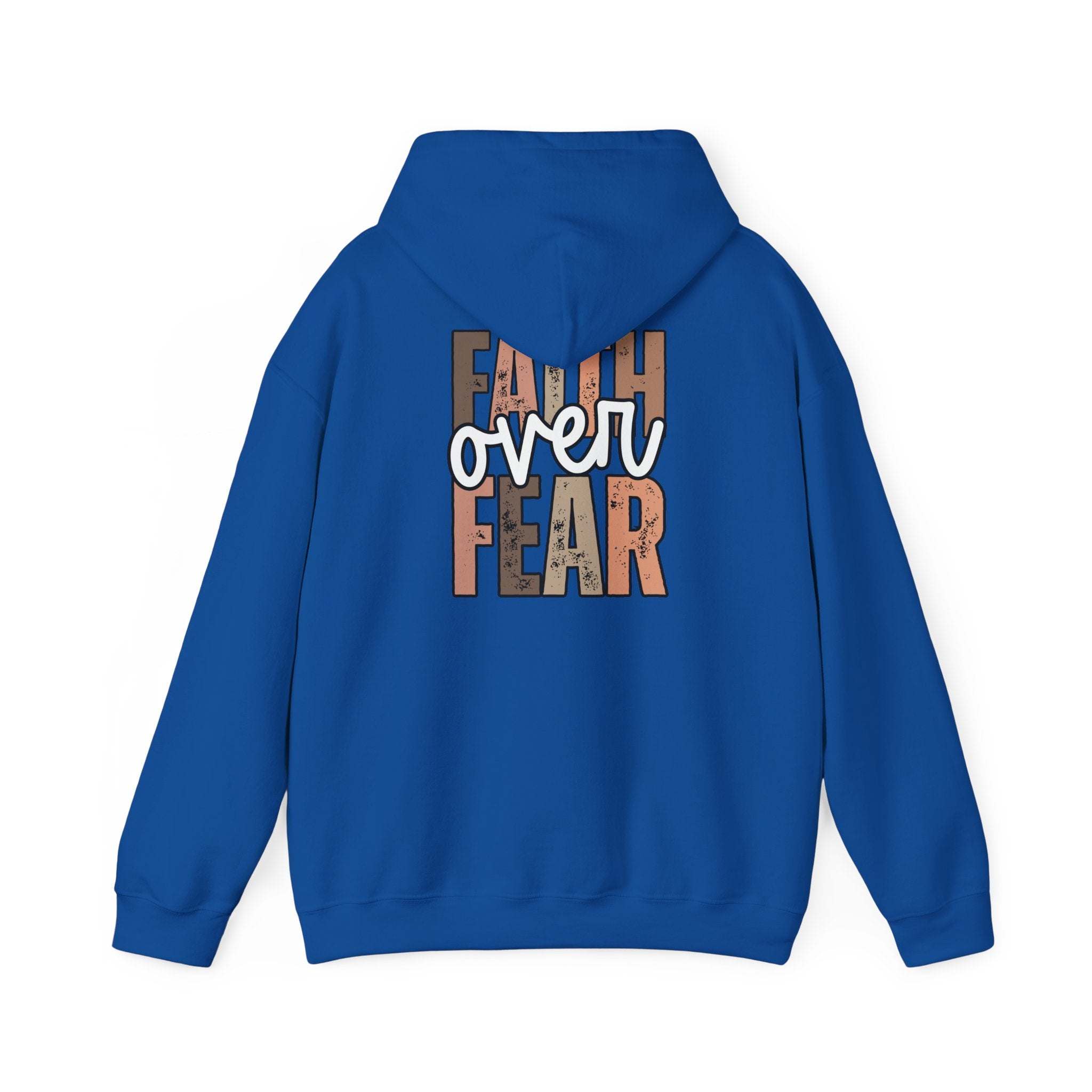 Faith Over Fear Hoodie with "Walk by Faith" inspirational Christian design, cozy and stylish sweatshirt for everyday wear