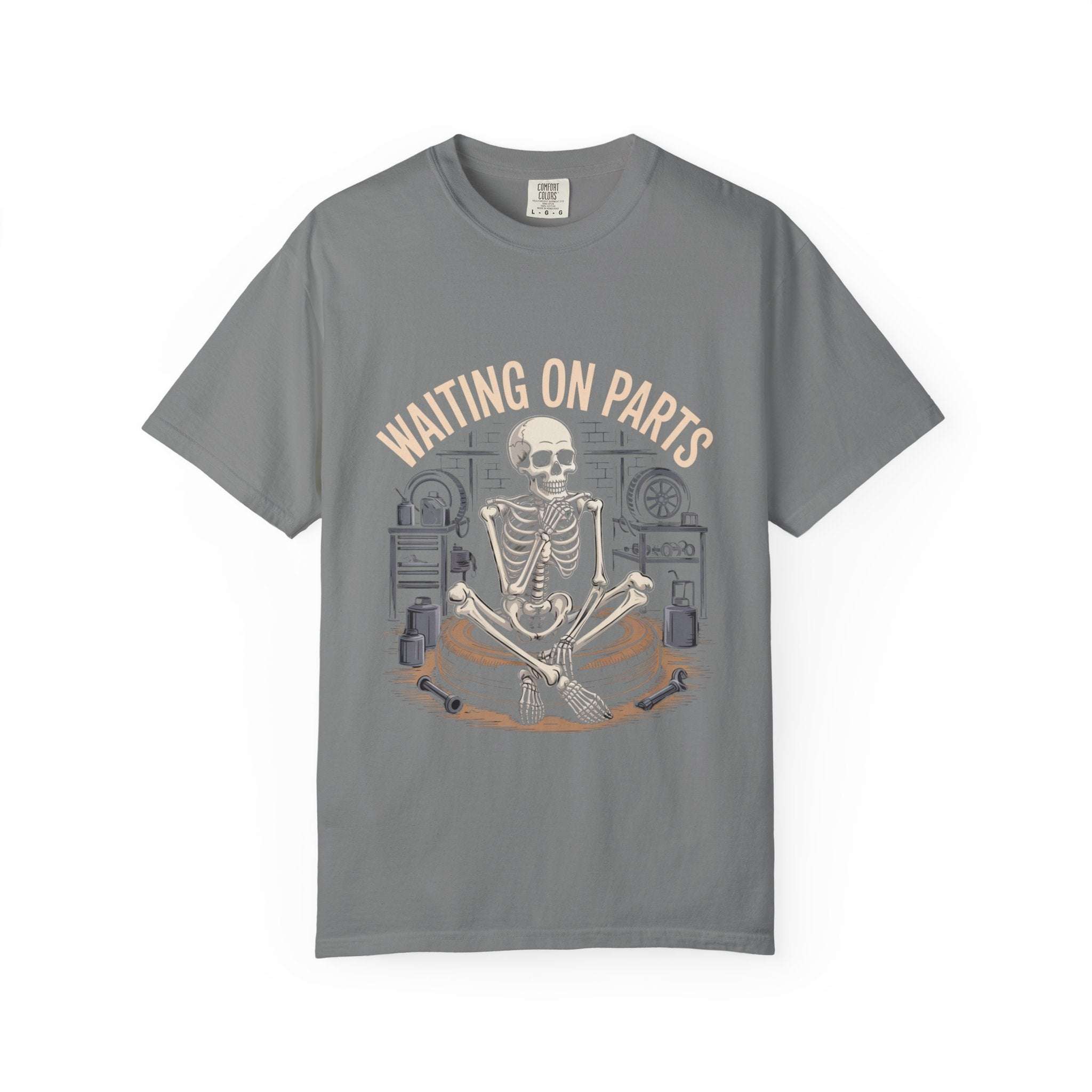 Vintage Waiting on Parts TShirt mechanic tee in garment-dyed cotton with relaxed fit and faded text design