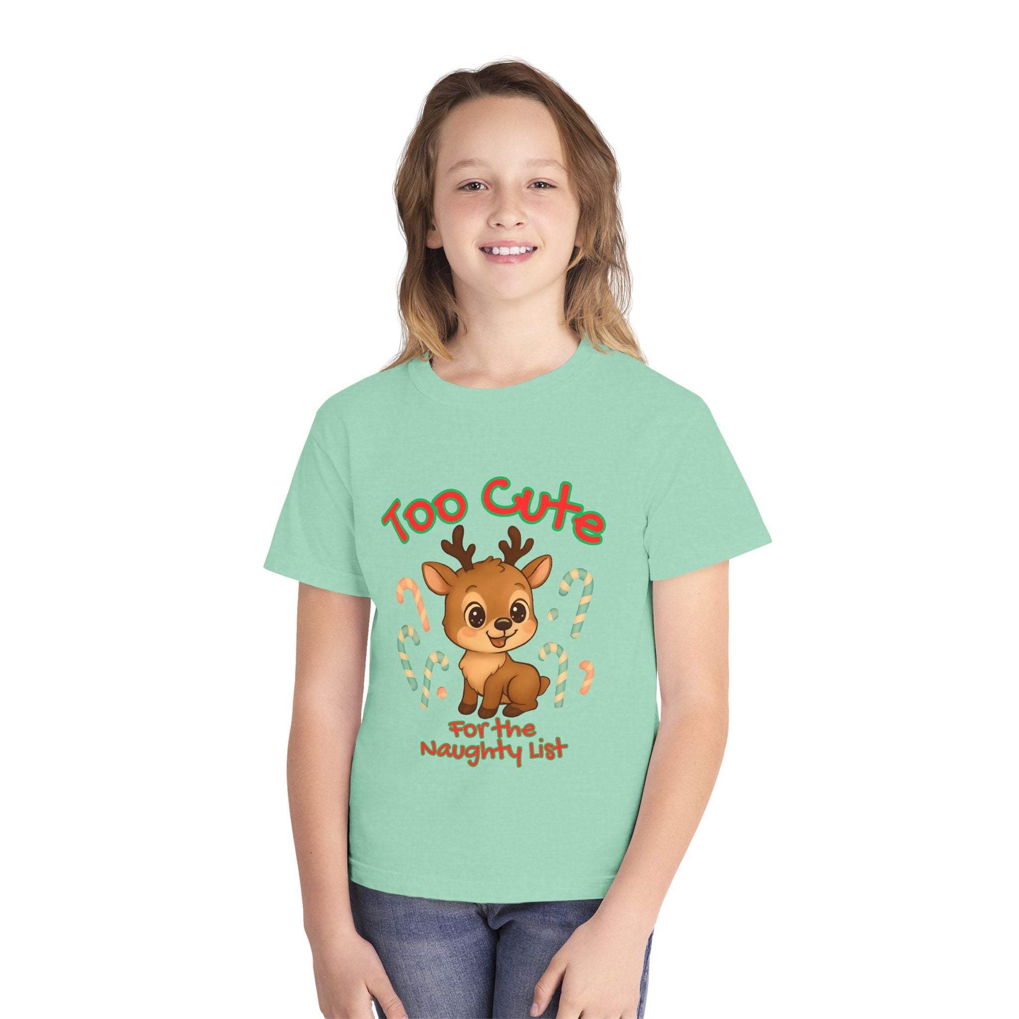 Youth Tee - Too Cute for the Naughty List Christmas Design - Kids tee