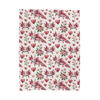 Soft velvety blanket with a vibrant floral axolotl and heart design for cozy Valentine’s comfort