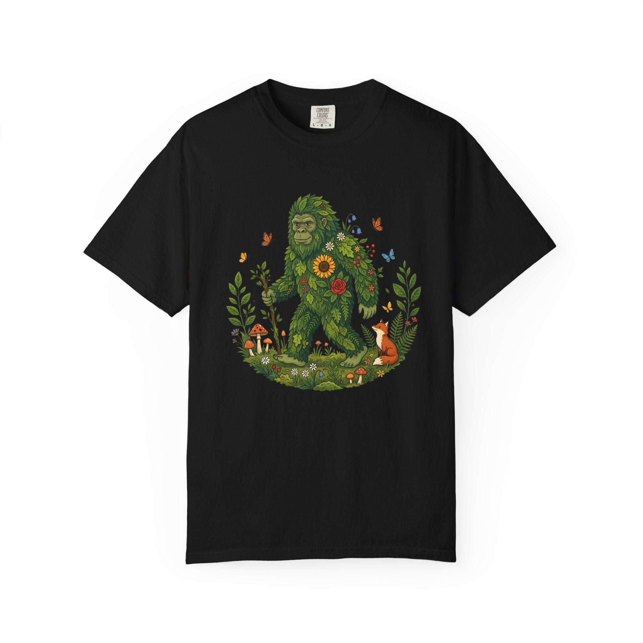 Forest Sasquatch Illustration T-shirt | Floral Woodland Bigfoot Design