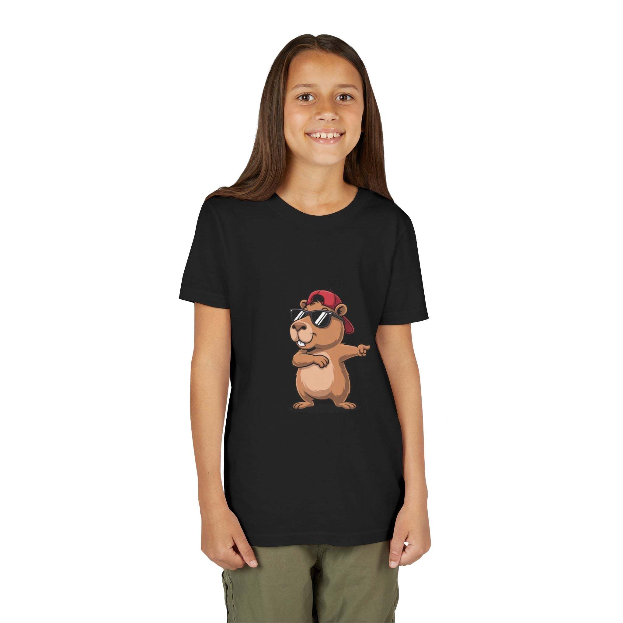 Cool capybara in hat and sunglasses graphic on soft cotton youth tee