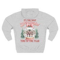 Cozy fleece hoodie with vintage pink snow globe and nutcracker design for winter comfort