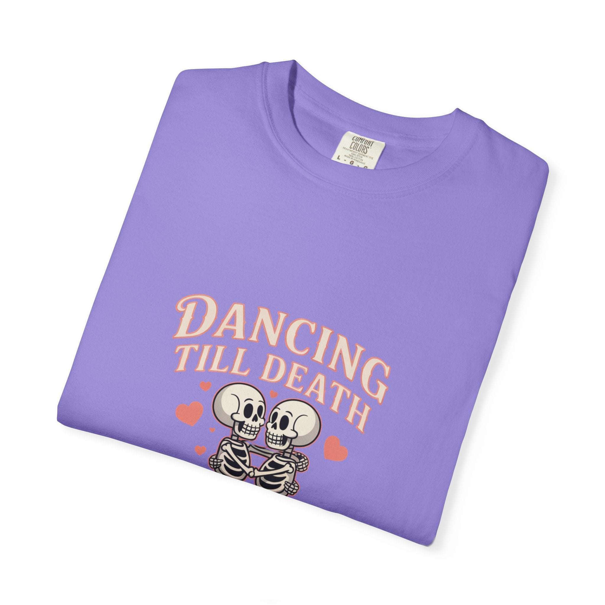 Dancing Till Death Do Us Part heavyweight garment-dyed t-shirt with bold faded print for music lovers and punk style