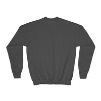 Navy youth crewneck sweatshirt featuring 'Making a List Chicken it Twice' graphic by Printify