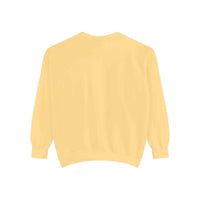 White garment-dyed sweatshirt featuring festive Christmas lights design by Printify