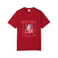 Unisex garment-dyed black Christmas t-shirt with 'Holly Jolly Christmas Club' design by Printify